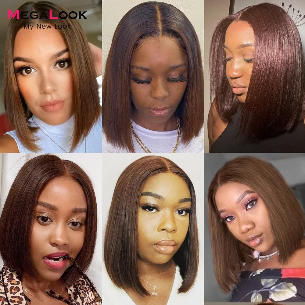 Straight Bob Wig #4 Brown Colored Human Hair