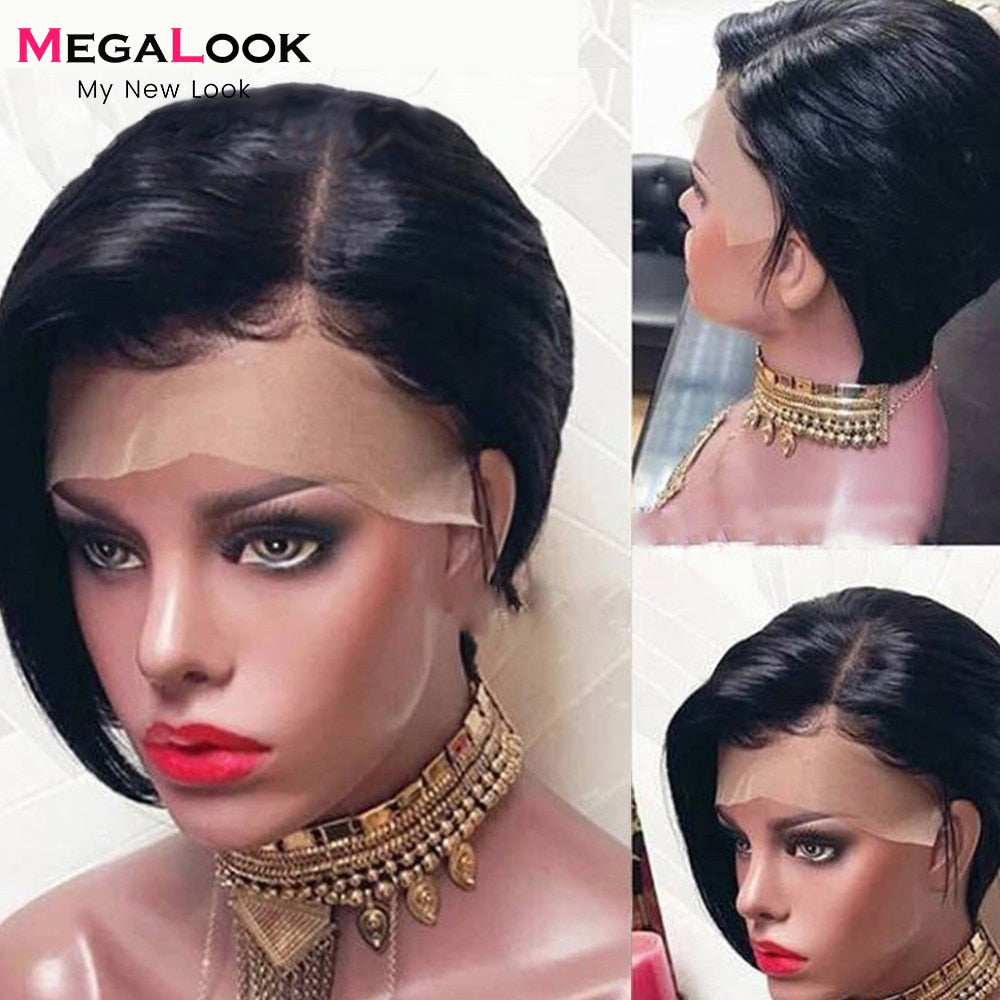 Straight Pixie Cut Wig Human Hair 13x4 Transparent Lace Front