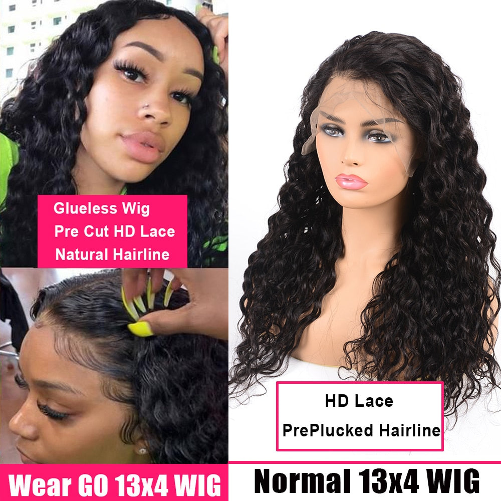 Glueless Human Hair Wig Ready To Wear Water Wave 13x4 Lace Front Wig Pre Plucked