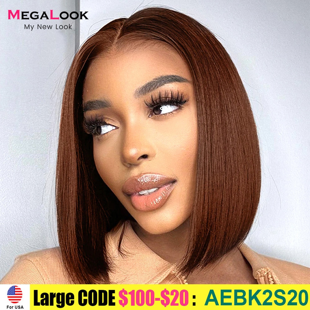 Straight Bob Wig #4 Brown Colored Human Hair