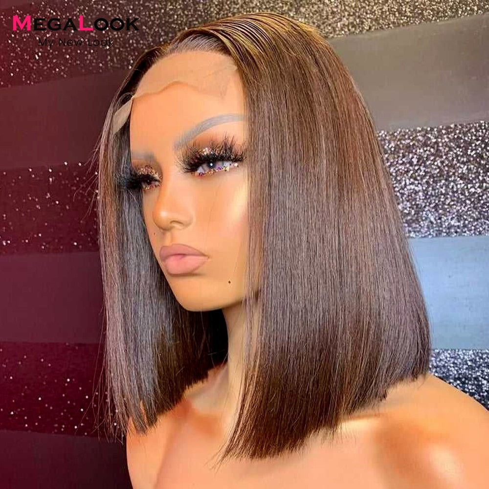 Straight Bob Wig #4 Brown Colored Human Hair