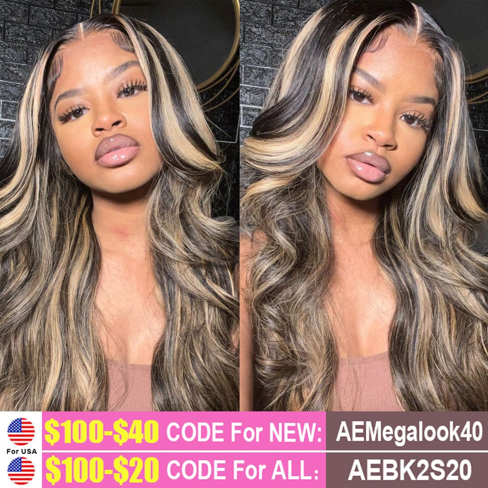 Glueless Wig Human Hair Ready To Wear Blonde Highlight 13x4 Lace Front Wig